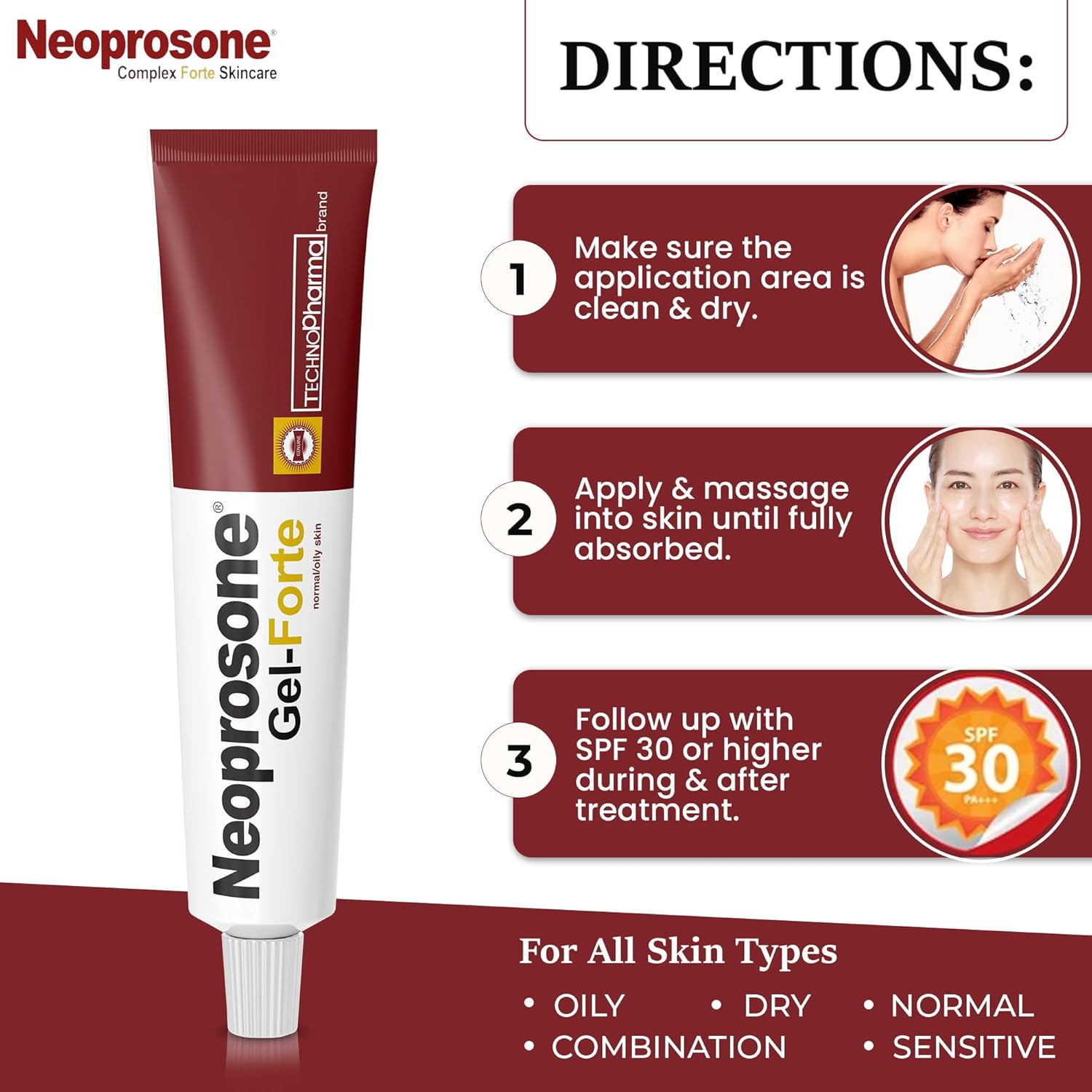 Neoprosone Skin Brightening Gel - 1 fl oz / 30 ml - Daily Skin Moisturizer, works on Oily, Combination, Sensitive Skin, with Alpha Arbutin, For Face & Body - Image 4