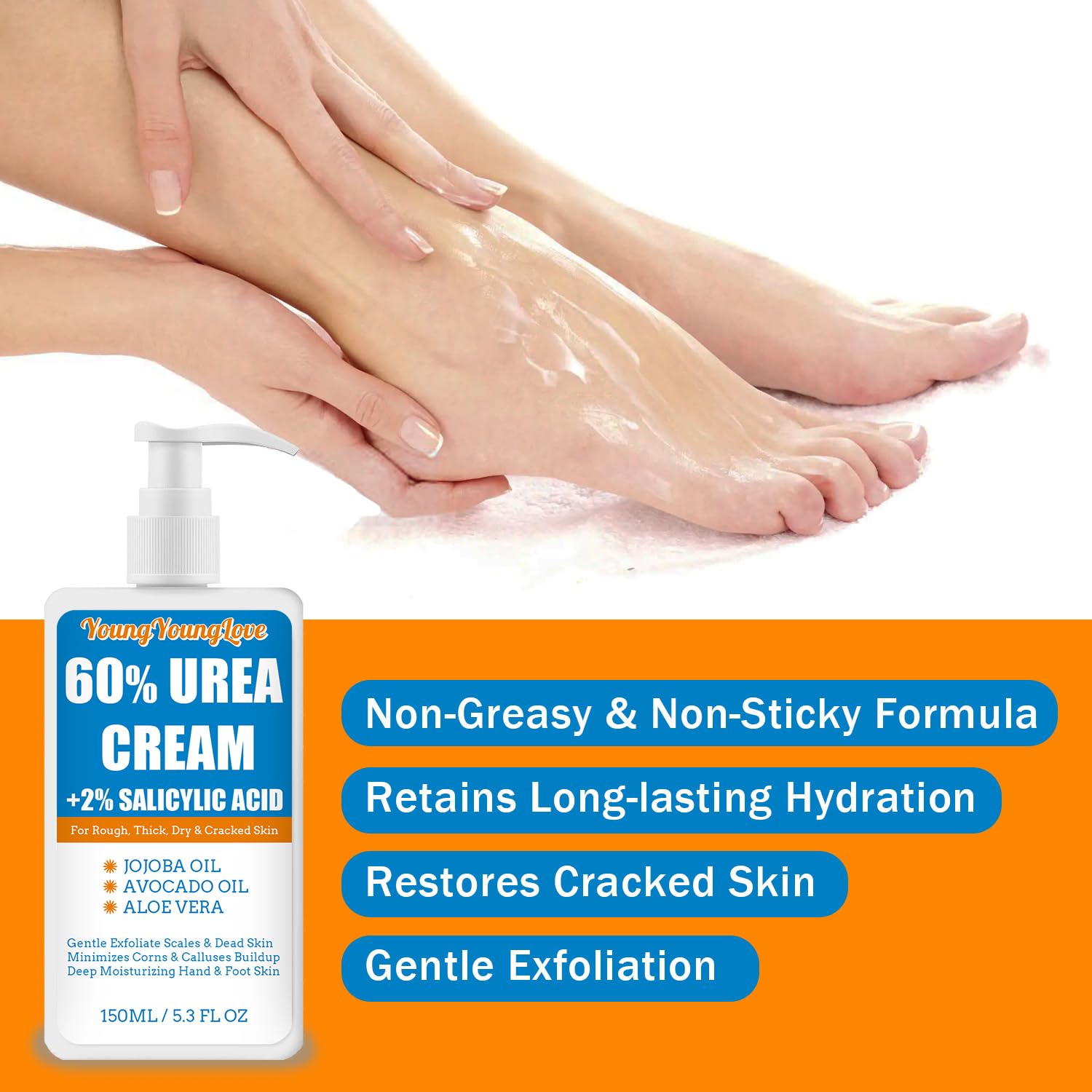 Urea 60% Foot Cream with 2% Salicylic Acid for Dry Cracked Skin, 5.3 Ounce Jar - Image 3
