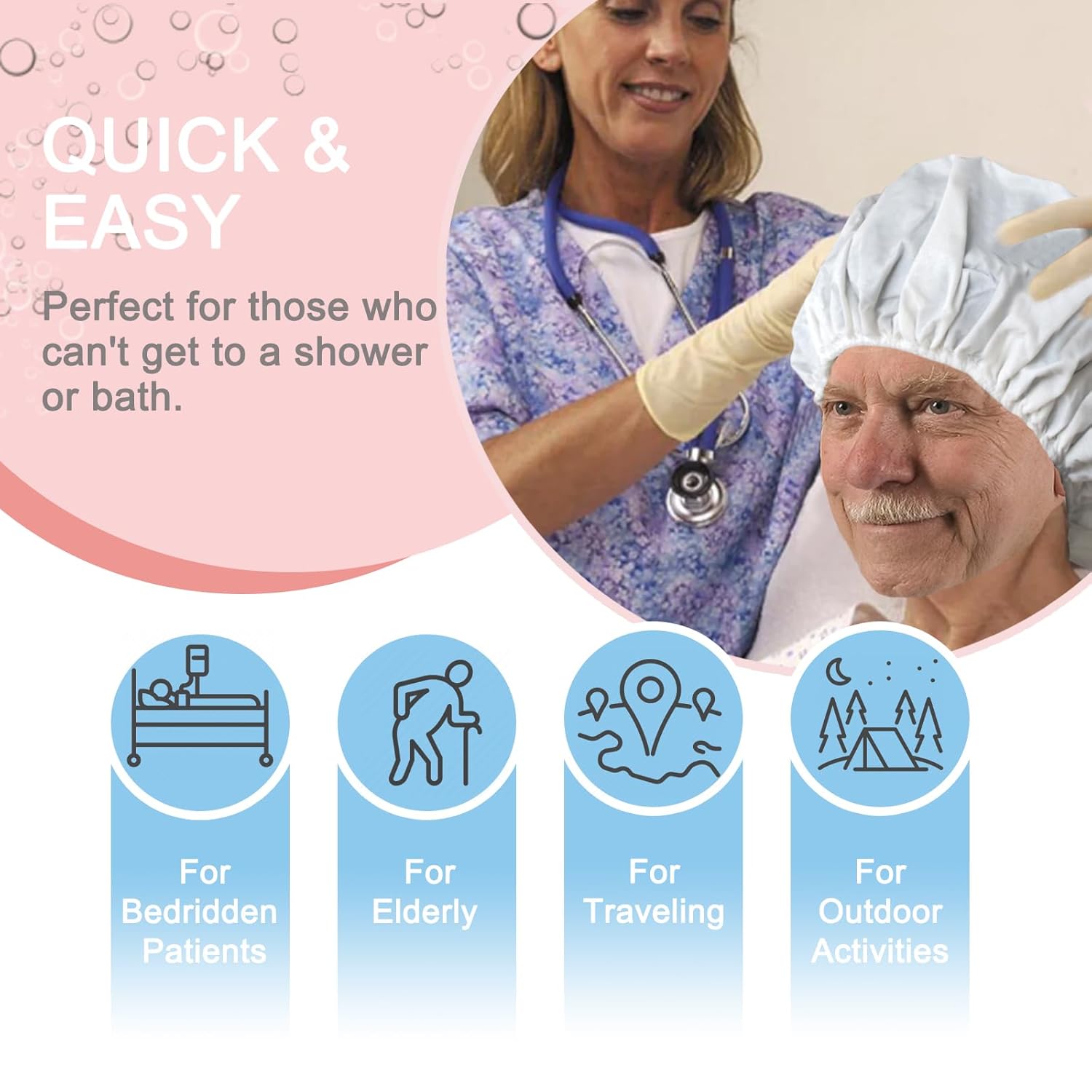 No Rinse Shampoo Caps 6-Pack Waterless Hair Washing for Elderly and Bedridden Patients - Image 2