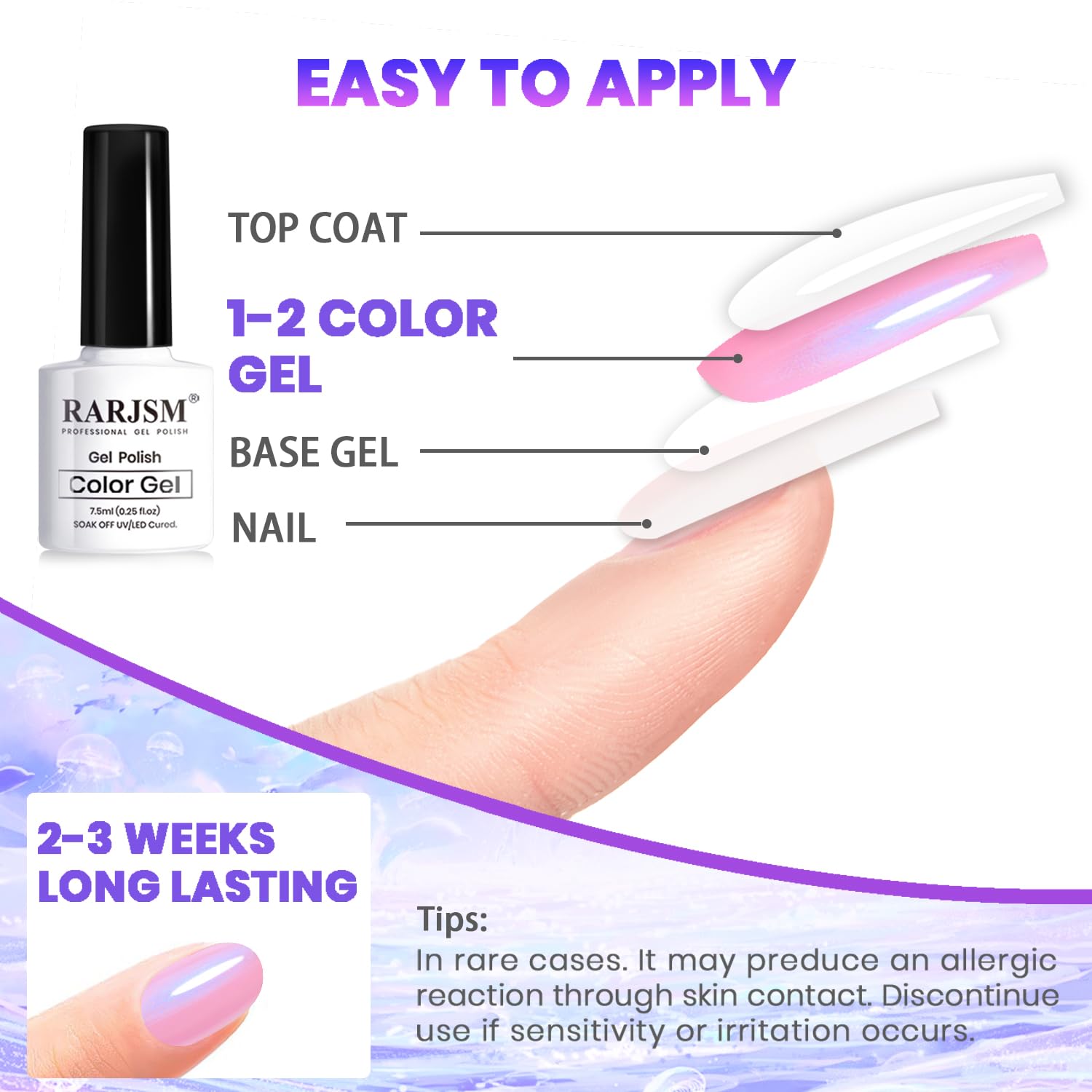 RARJSM Pearlescent Gel Nail Polish Set Mermaid Dreams Iridescent Shell Glitter Gel Polish 6 Colors Pink Blue Green Purple Gold Shimmer Swirl Thread Effect Soak Off Curing Requires Home Salon - Image 6