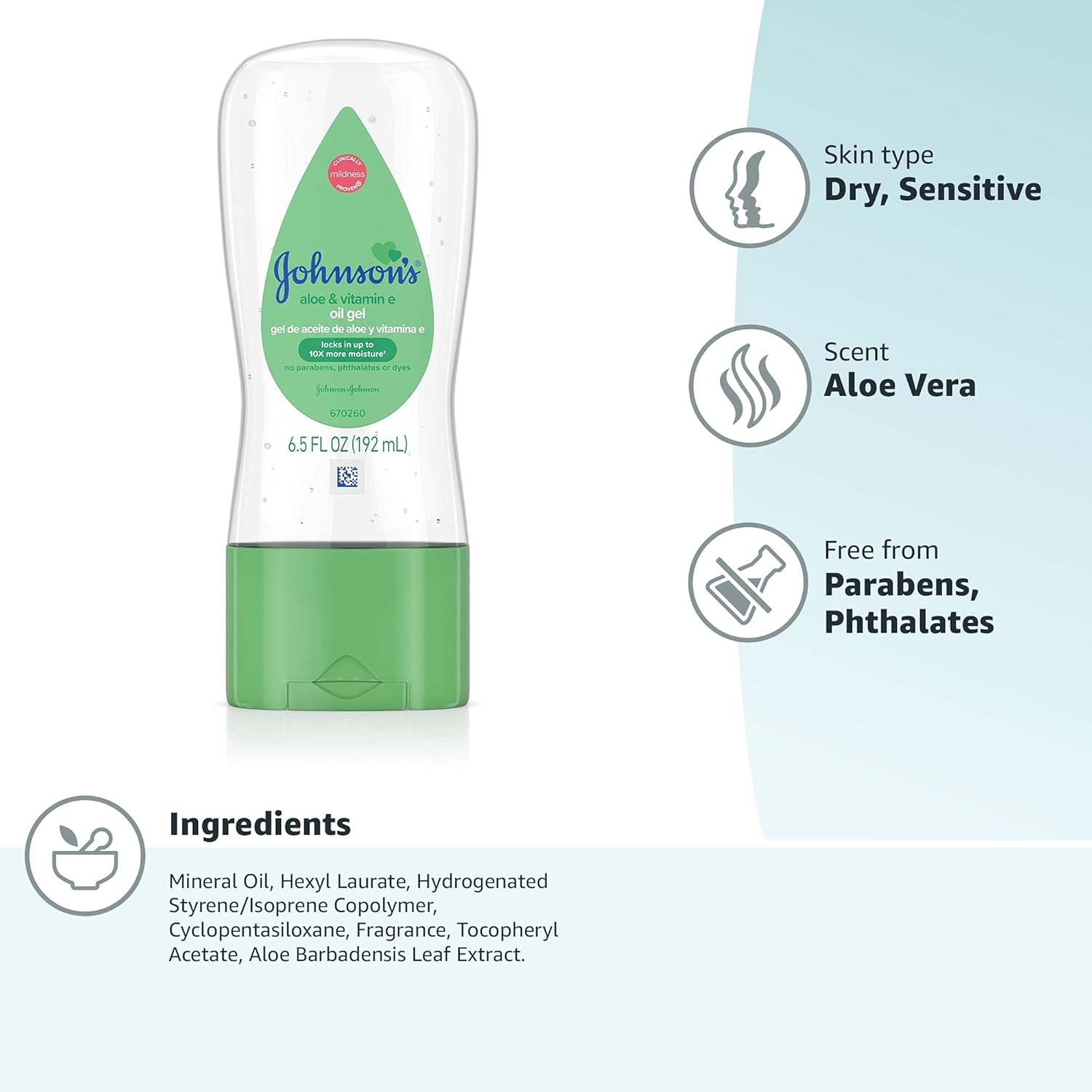 Johnson's Baby Oil Gel with Aloe Vera & Vitamin E, Hypoallergenic Baby Skin Care, 6.5 fl. oz - Image 11