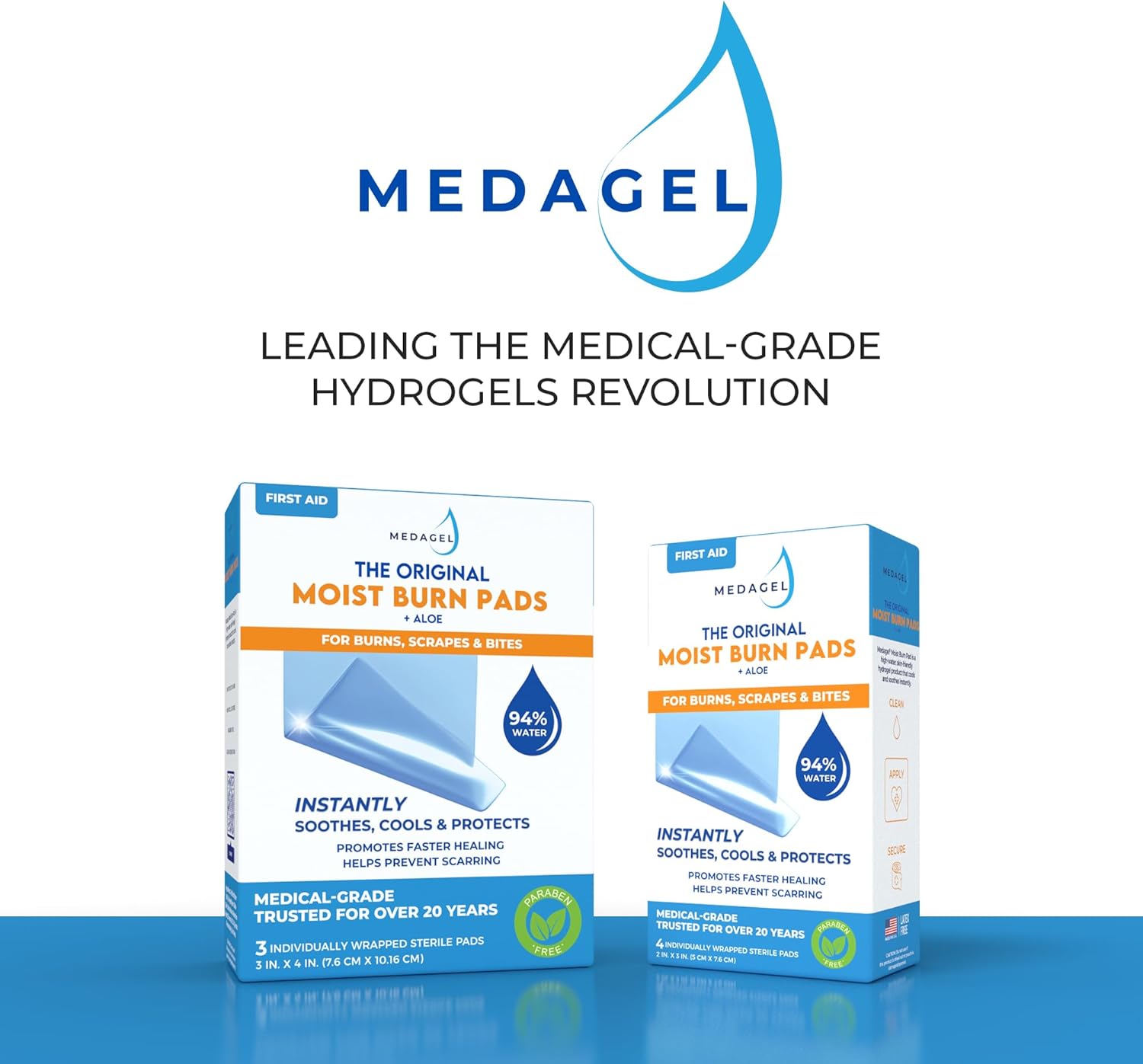 The Original Moist Burn Pad - Hydrogel Healing Pads, Soothing & Moist Skin Care Patch for Burns & Wounds, 2” x 3” Dressing - Image 9