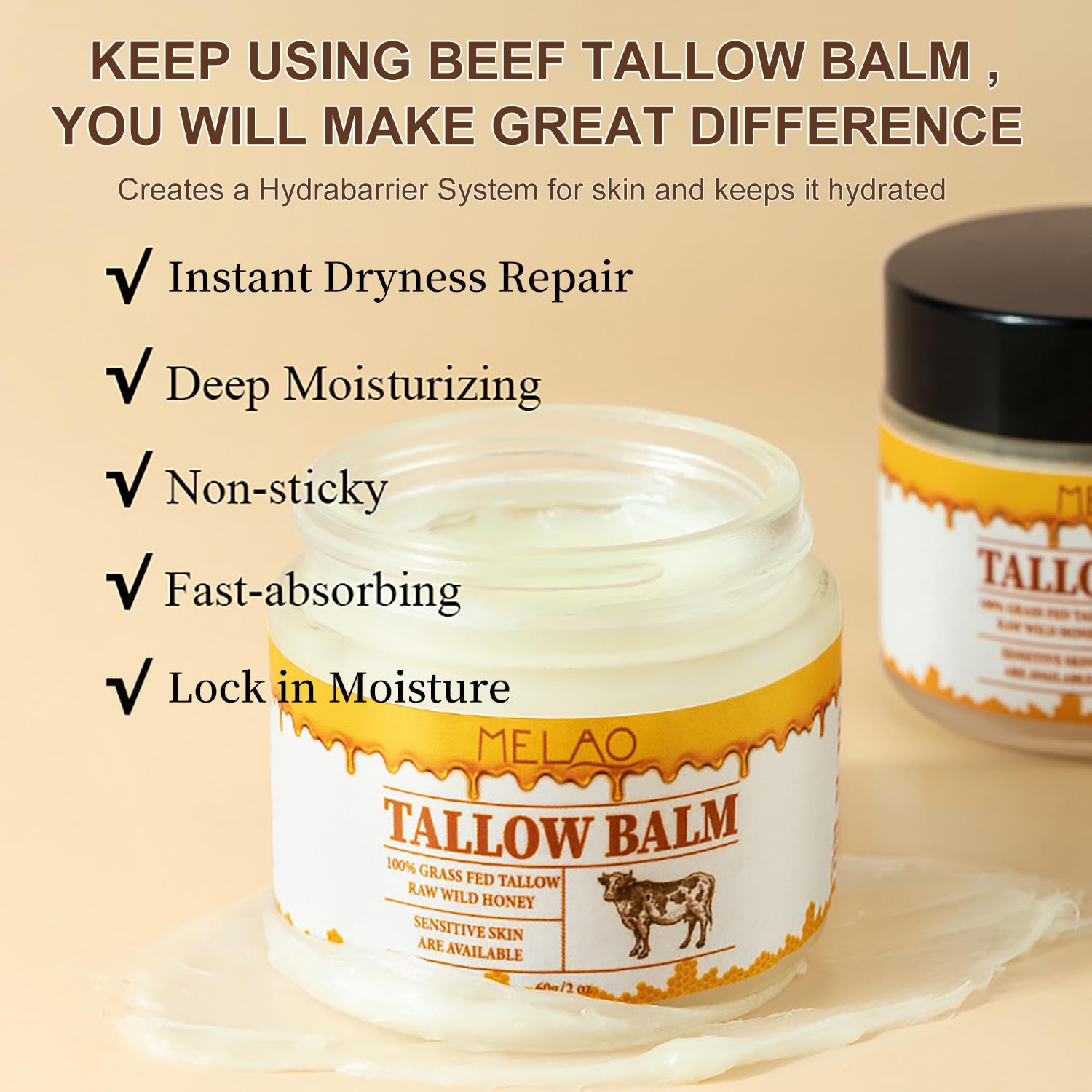 Beef Tallow Honey Balm for Skin - Grass Fed Beef Tallow Honey Moisturizer for Face,Whipped Organic Unscented Fast Absorption Tallow Cream Infused with Manuka Honey Beeswax Olive Oil (2 oz) - Image 7