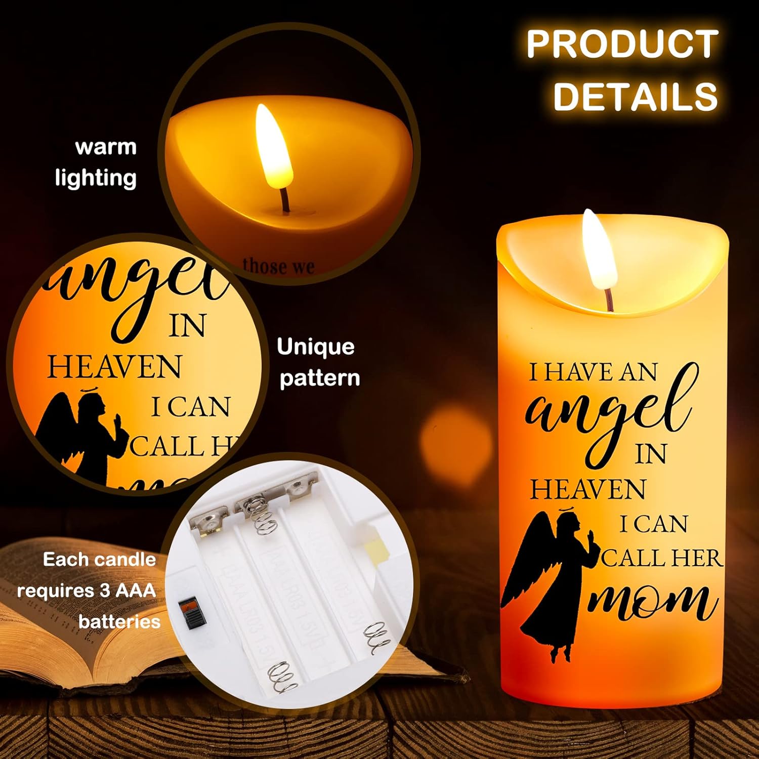 Sympathy Gifts for Loss of Mother LED Flameless Candles 3 x 6 Inch Angel Memorial Candles in Remembrance of My Mother Memorial Candles for Loss of Loved One Mom Sympathy Candle (Angel) - Image 4