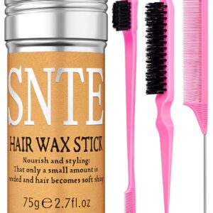 Hair Wax Stick Set 4Pcs - Slick Back Brush, Flyaway & Frizz Tamer, Rat Tail Combs for Parting