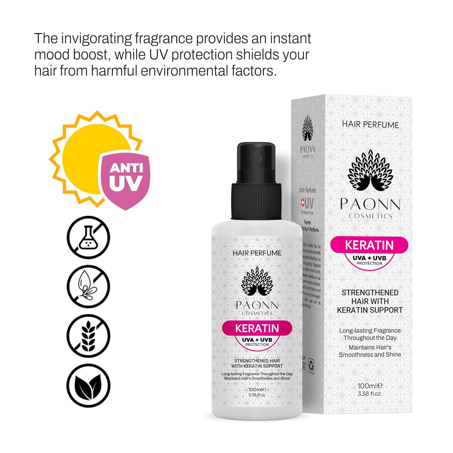 Keratin Hair Perfume, Keratin-Enriched Mist, UVA & UVB Protection Fragrance, Long-Lasting Scent, Hair Care Smoothness & Shine - Image 3