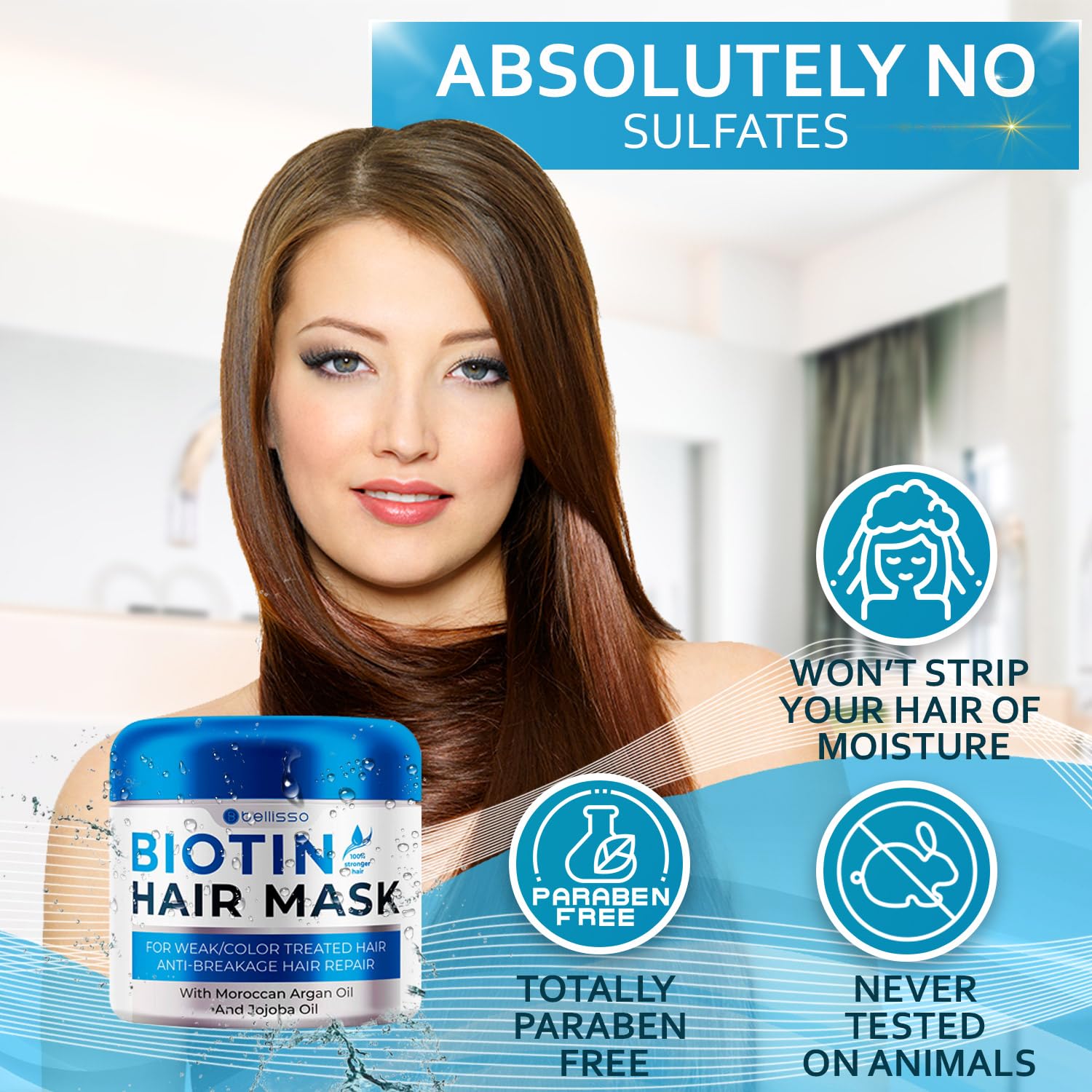 Biotin Hair Mask Deep Conditioner Volume Boost for Dry Damaged Hair Hydrating Repair Treatment 16oz - Image 6