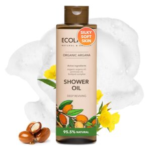 Shower Oil with Organic Argan & Primrose Oil - Moisturizing Body Wash for Women, 95.5% Natural, Vegan, for Sensitive Skin - Deep Hydration & Silky Smooth Feel, 8.5 Fl Oz