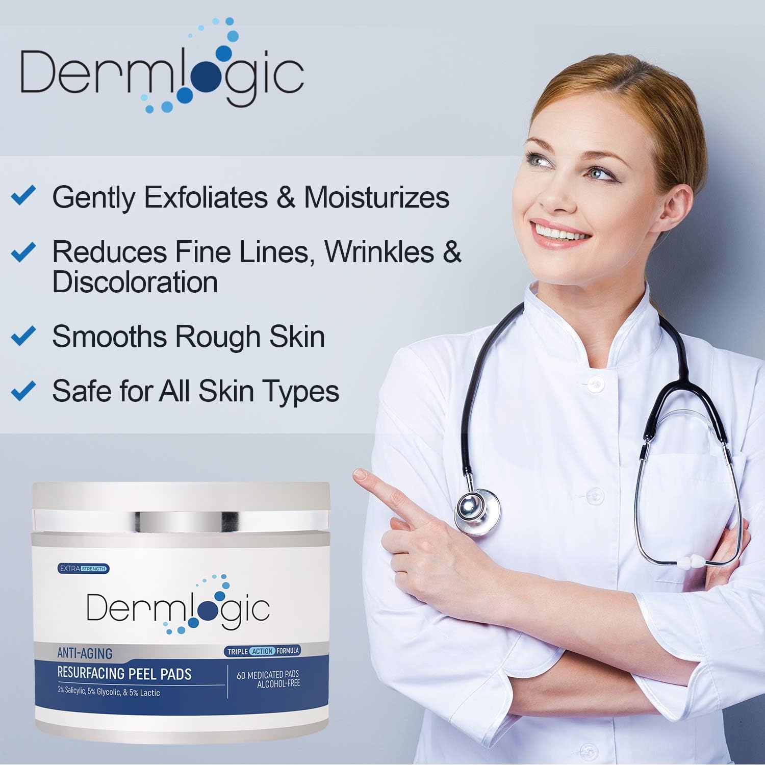 Triple Action Anti-Aging Resurfacing Peel Pads with Glycolic, Lactic, Salicylic Acids - 30 Count - Image 2
