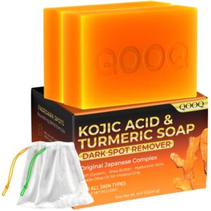 Turmeric Kojic Acid Soap Dark Spot Remover for face and body with Vitamin C, Retinol, Collagen, Original Japanese Complex - Vitamin E, Shea Butter, Castile Olive Oil (120g x 2Bars)