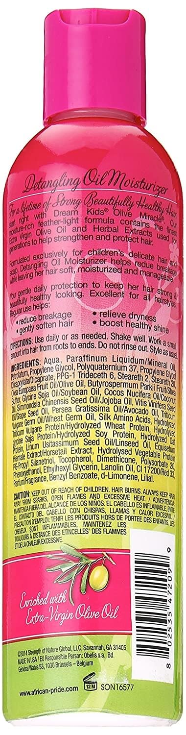 African Pride Dream Kids Olive Miracle Anti-Breakage Detangling Oil Moisturizer - Contains Olive Oil, Detangles & Reduces Hair Breakage, 8 Oz