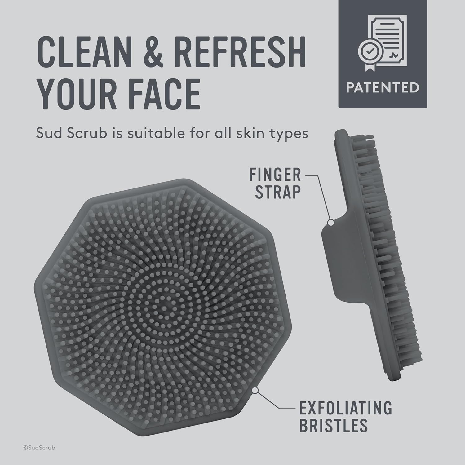 Sud Scrub® Antimicrobial Silicone Face Scrubber, 1 Pack, Gentle Face Exfoliator for Sensitive Skin, Eco Friendly Facial Cleansing Brush, Exfoliating Face Brush for Men and Women (Charcoal) - Image 5