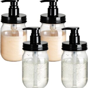 Amolliar Plastic Mason Jar Soap Dispenser with Pump Lid,16OZ Refillable BPA-Free Hand Soap Dispenser Set with Cute Lables - Farmhouse Decor for Kitchen/Bathroom,Liquid Soap,Dish Soap, Lotion (4 Pack)