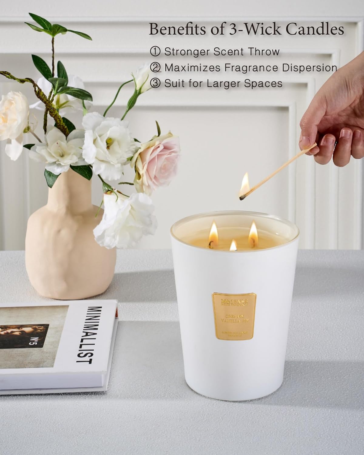 M&SENSE Extra Large Candle Creamy Vanilla Scented, 3-Wick 35oz 150H Long Lasting Candle, Natural Soy Wax Aromatherapy Candle for Stress Relief, Home Fragrance Housewarming Gifts Candle for Home Decor - Image 5