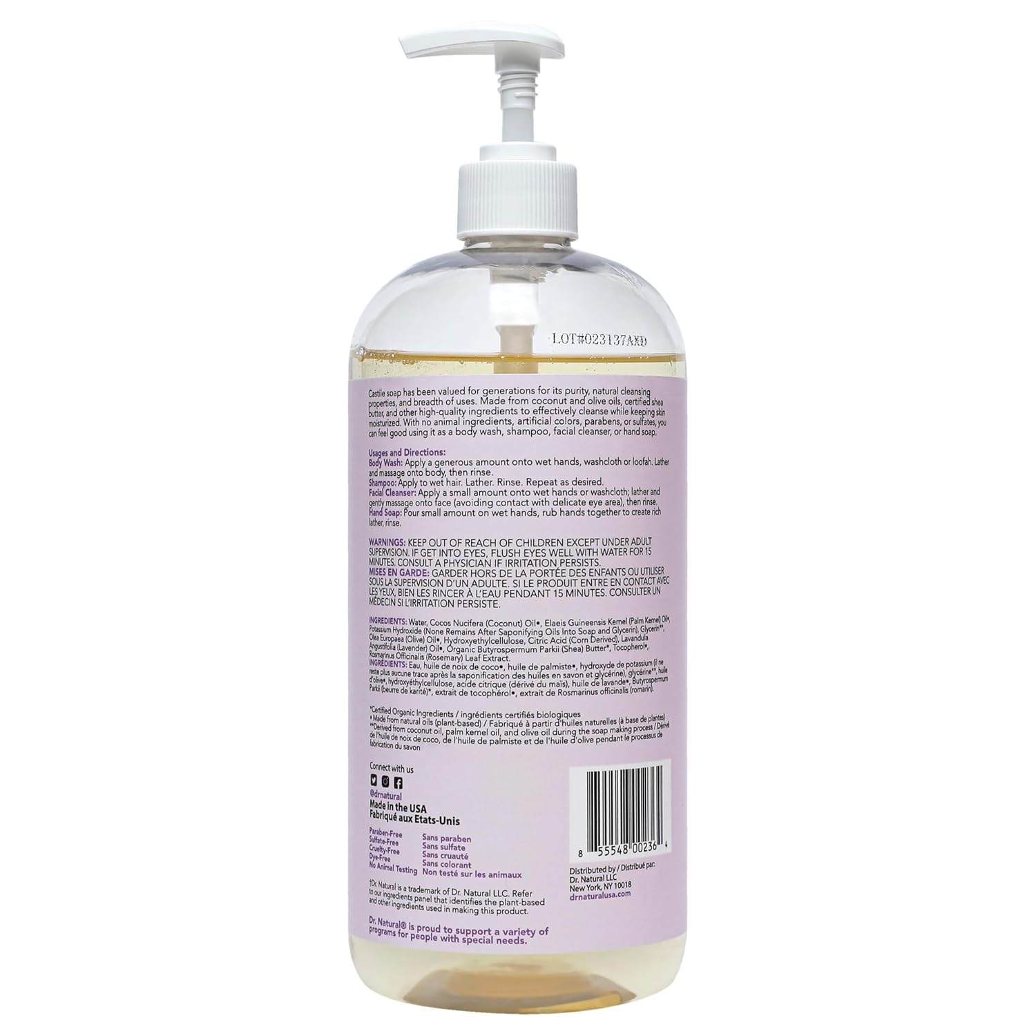 Dr. Natural 32 oz Lavender Castile Liquid Soap Organic Shea Butter Gentle Cleaning - Image 8