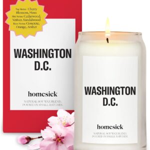 Homesick Scented Candles for Home (Washington D.C.) - 13.75 oz Long-Lasting Soy Wax Jar Candle for Women & Men for All Occasions, 60-80 Hours Burn Time - Notes of Cherry Blossom & Moss