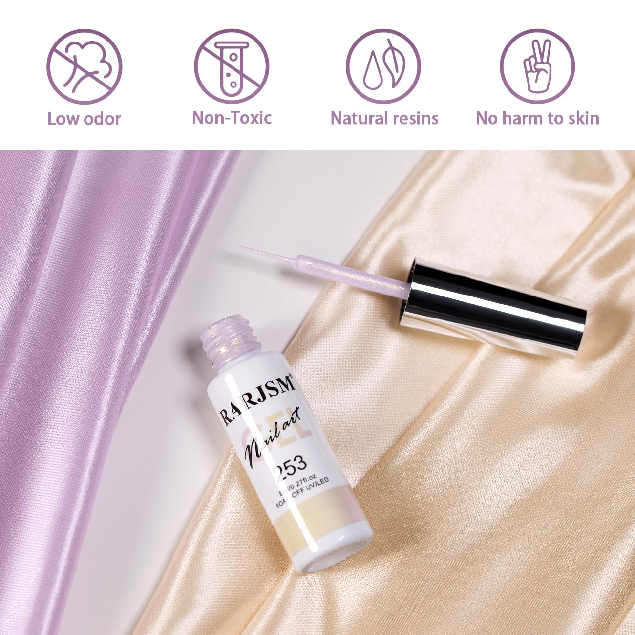 RARJSM Pearl Gold Gel Liner Nail Art Pearlescent Milky Light Purple White Golden Shell Glitter Swirl Effect Gel Nail Polish 8ml Build in Thin Brush Painted Drawing Striper Gelpolish Curing Requires - Image 2
