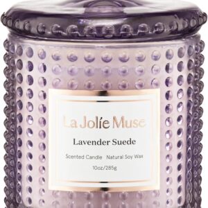 LA JOLIE MUSE Lavender Suede Candle, Lavender Scented Candles Gifts, Aromatherapy Candle, Candles for Home Scented, 75 Hours Long Burning, 10 oz