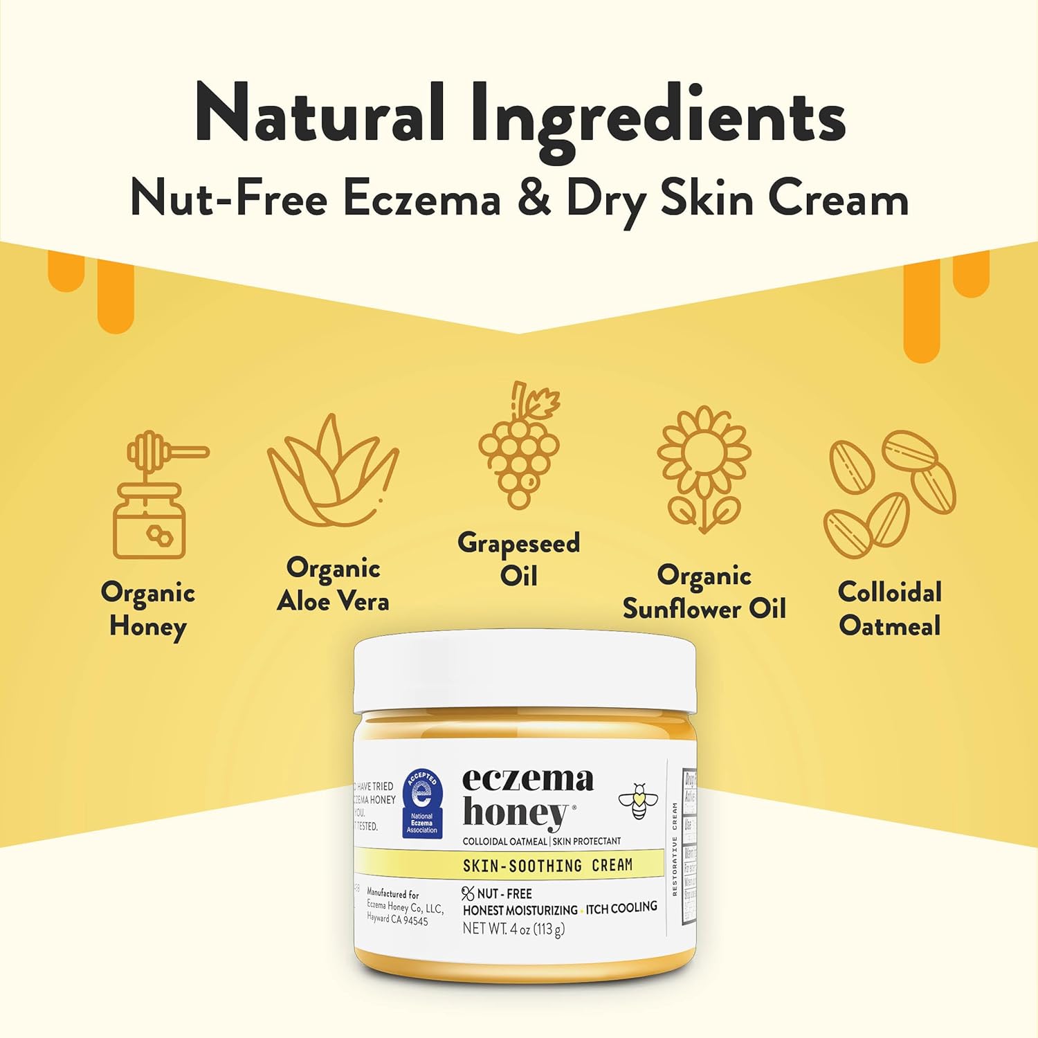 Eczema Honey Nut-Free Original Skin-Soothing Cream 4 Oz Dry Sensitive Itchy Relief - Image 2