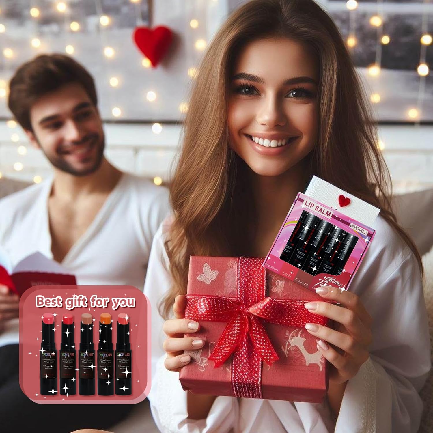 Yopela 5 Pack Tinted Lip Balm Set with Glitter Moisturizing Chapstick for Valentine's Gift - Image 6