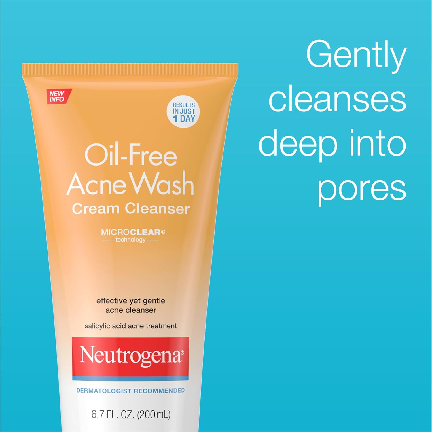 Neutrogena Oil-Free Acne Face Wash Cream Cleanser with 2% Salicylic Acid Acne Treatment Medication, Non-Comedogenic & Gentle Daily Facial Cleanser for Acne-Prone Skin, 6.7 fl. oz - Image 4