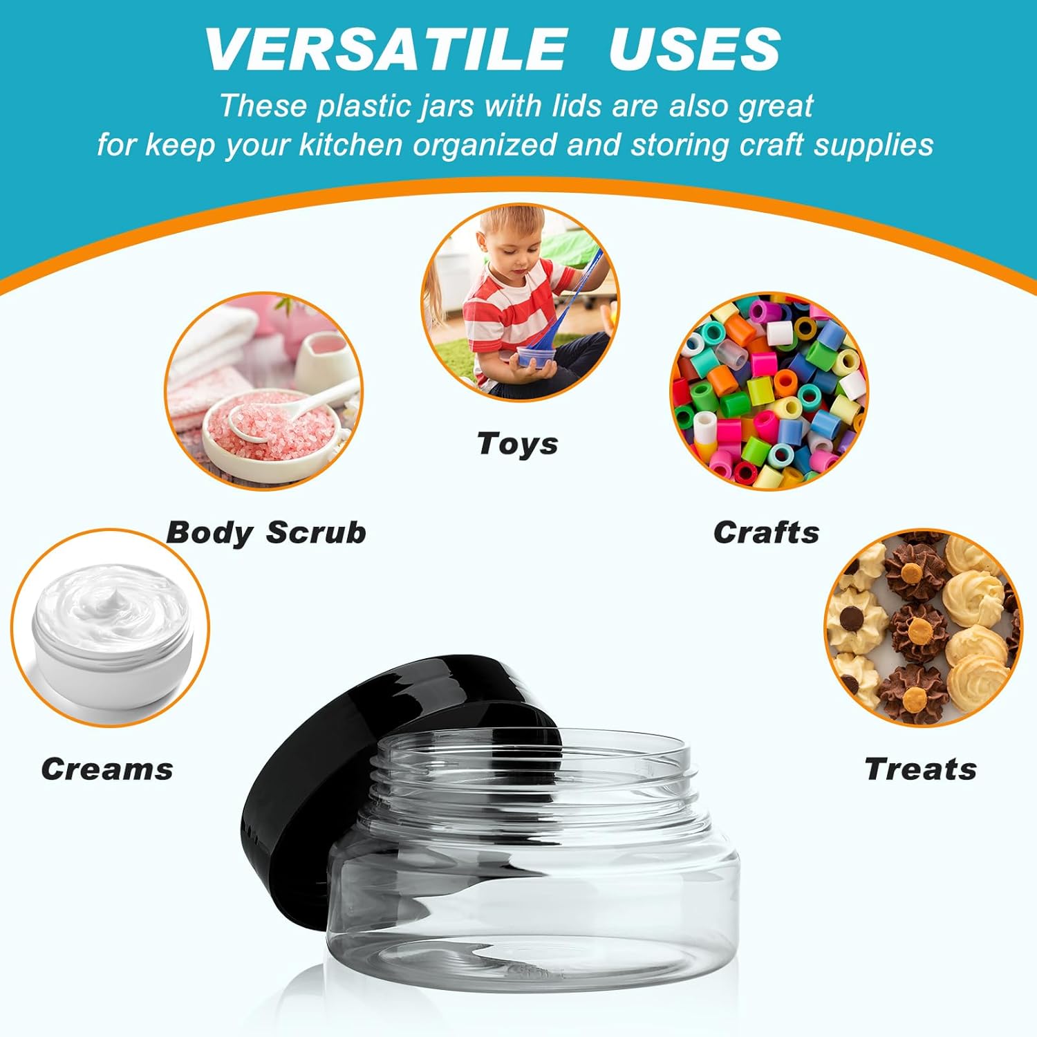 Tessco 48 Clear 5 oz Plastic Cosmetic Jars with Lids and Labels - Image 6