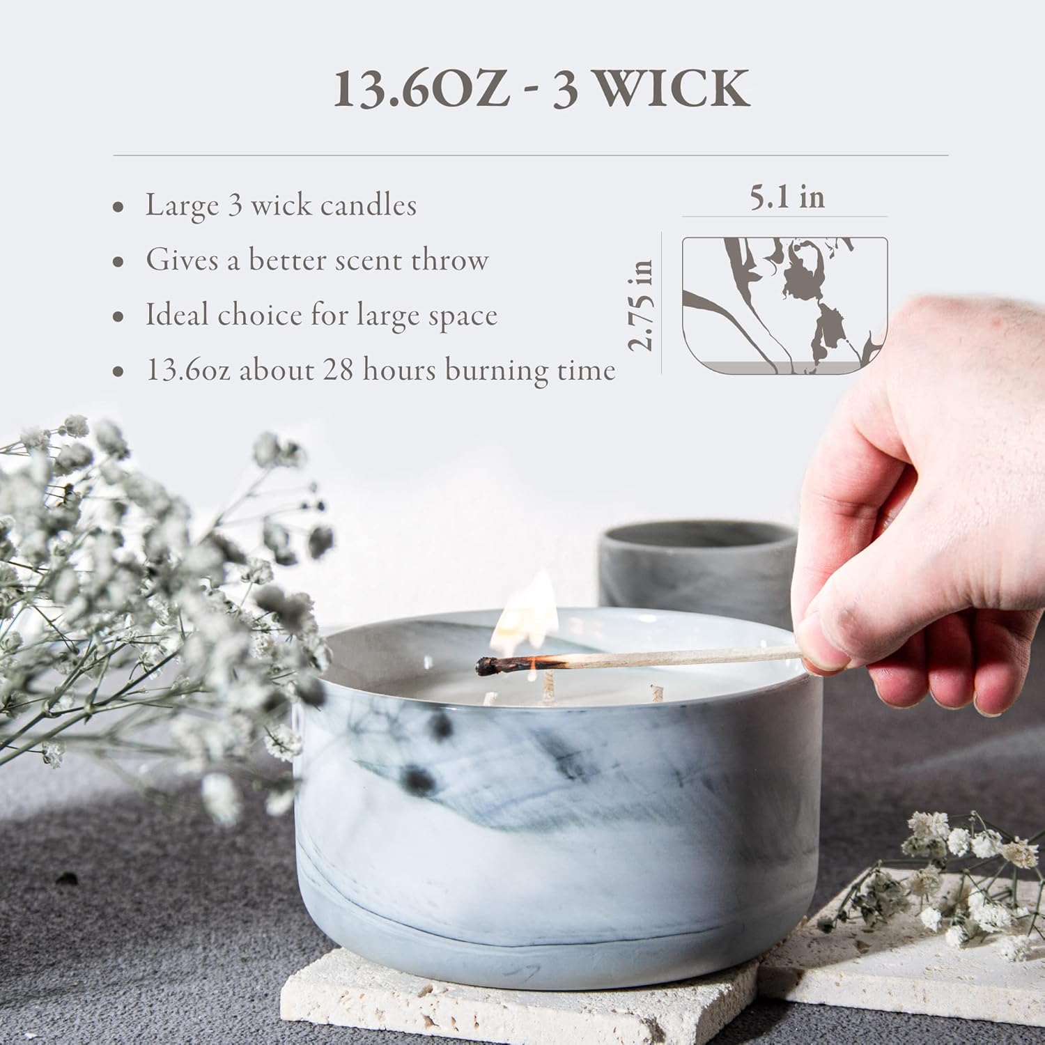 Hidden Label Scented Soy Candles, Large Candle 3 Wicks 14.8oz Thai Lemongrass Ceramic Jar Lava Collection, Gorgeous Gifts for Birthday Thanksgiving Christmas - Image 4