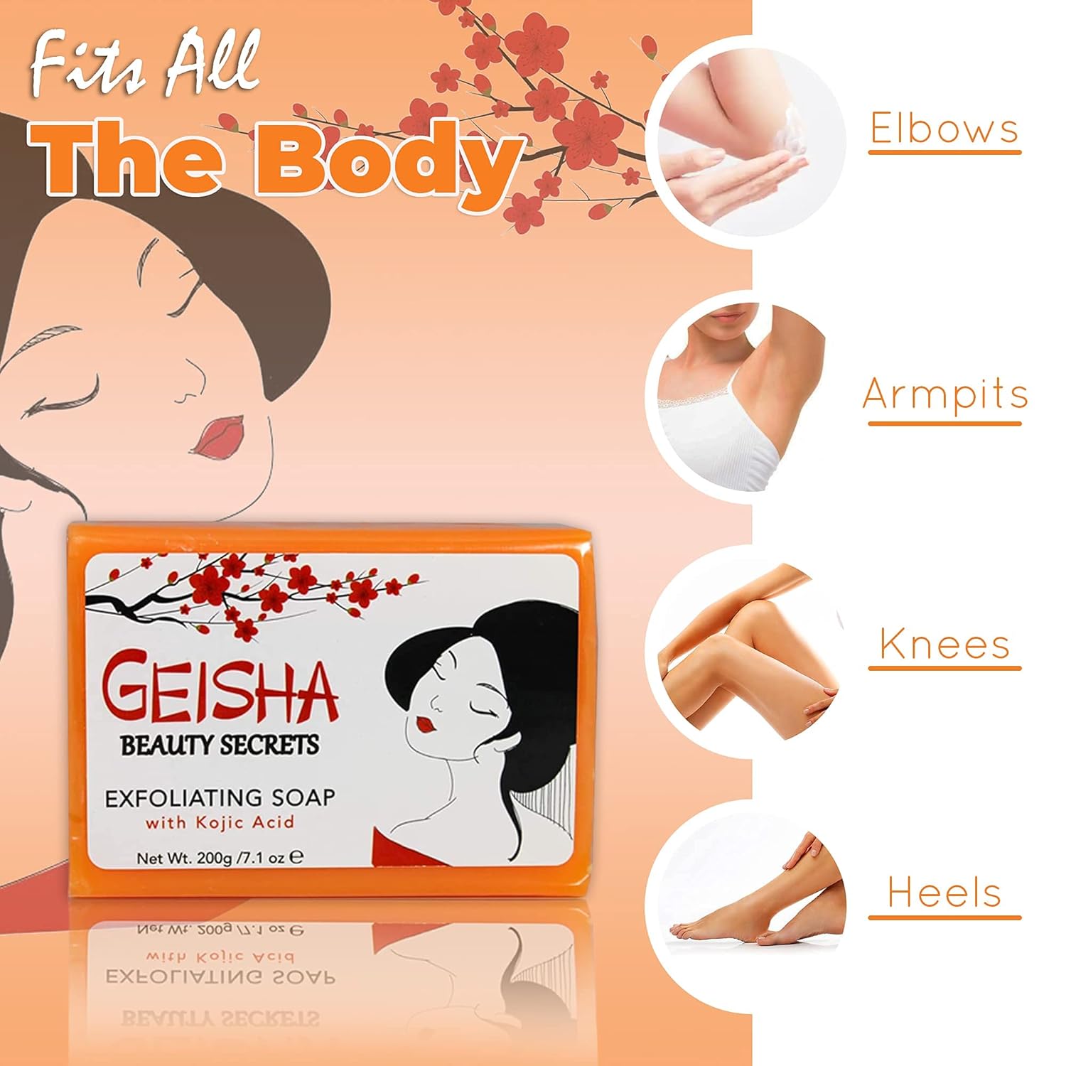 Geisha, Kojic Acid Soap - 7 oz / 200g - BIG SIZE Skin Brightening Bar, Helps to Reduce Pigmentation on: Face, Body, Hands, Knuckles, with Coconut Oil, - Image 4