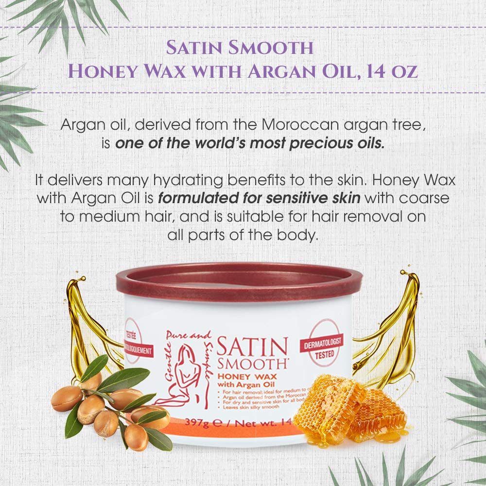 Satin Smooth Honey Hair Removal Wax with Argan Oil for Sensitive Skin 14oz - Image 2