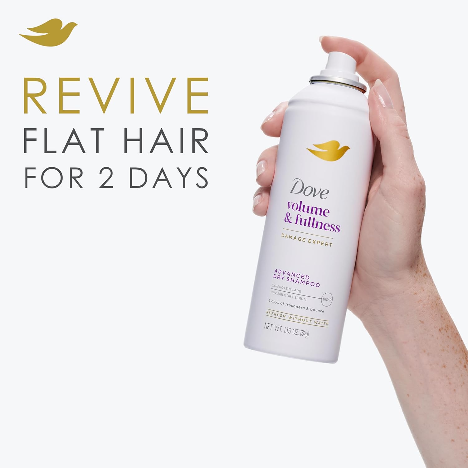 Dove Advanced Dry Shampoo Volume & Fullness Refresh & Revive Flat Hair Without Water for 2 Days of Freshness & Bounce 1.15 oz - Image 4