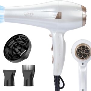 CONFU Hair Dryer, Professional Ionic Salon Blow Dryer with Diffuser for Women and Men, 5X Fast Drying, Powerful and Quiet Hair Blow Dryer for Fast & Easy Styling (1875 Watts)