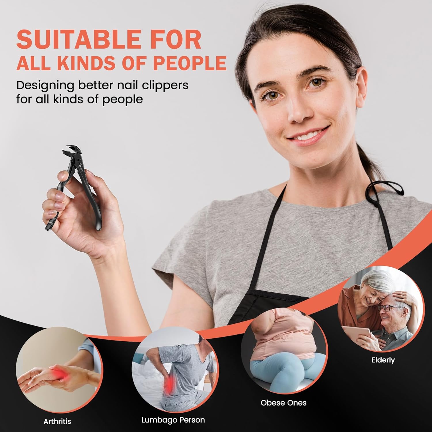 BEZOX Toenail Clippers for Seniors β Upgraded Long Handled Curved Head Toe Nail Clippers for Thick Nails for Elderly - Black - Image 5