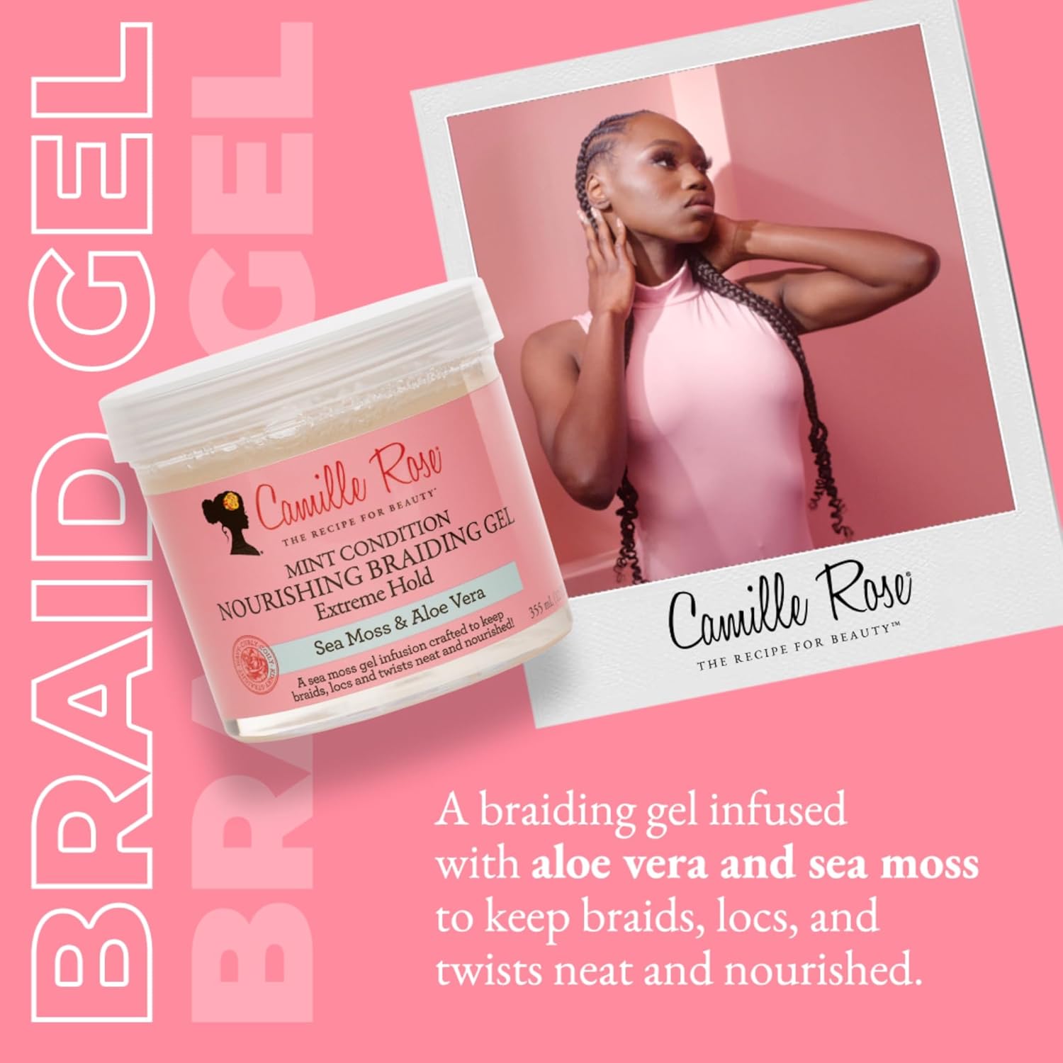 Camille Rose Mint Condition Braid Gel 12 oz Moisturizing Shine for Curly Coily Hair - Image 2