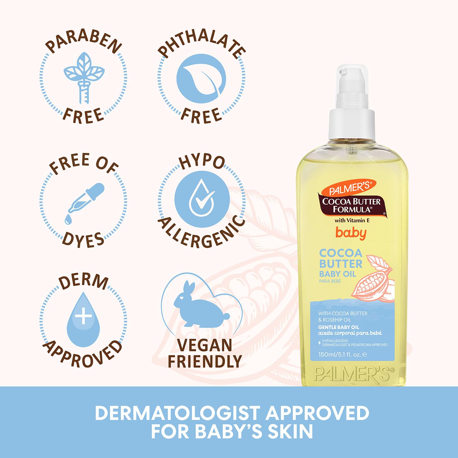 Palmer's Cocoa Butter Gentle Baby Oil 5.1 fl oz Moisturizing Massage Oil with Vitamin E Argan - Image 5