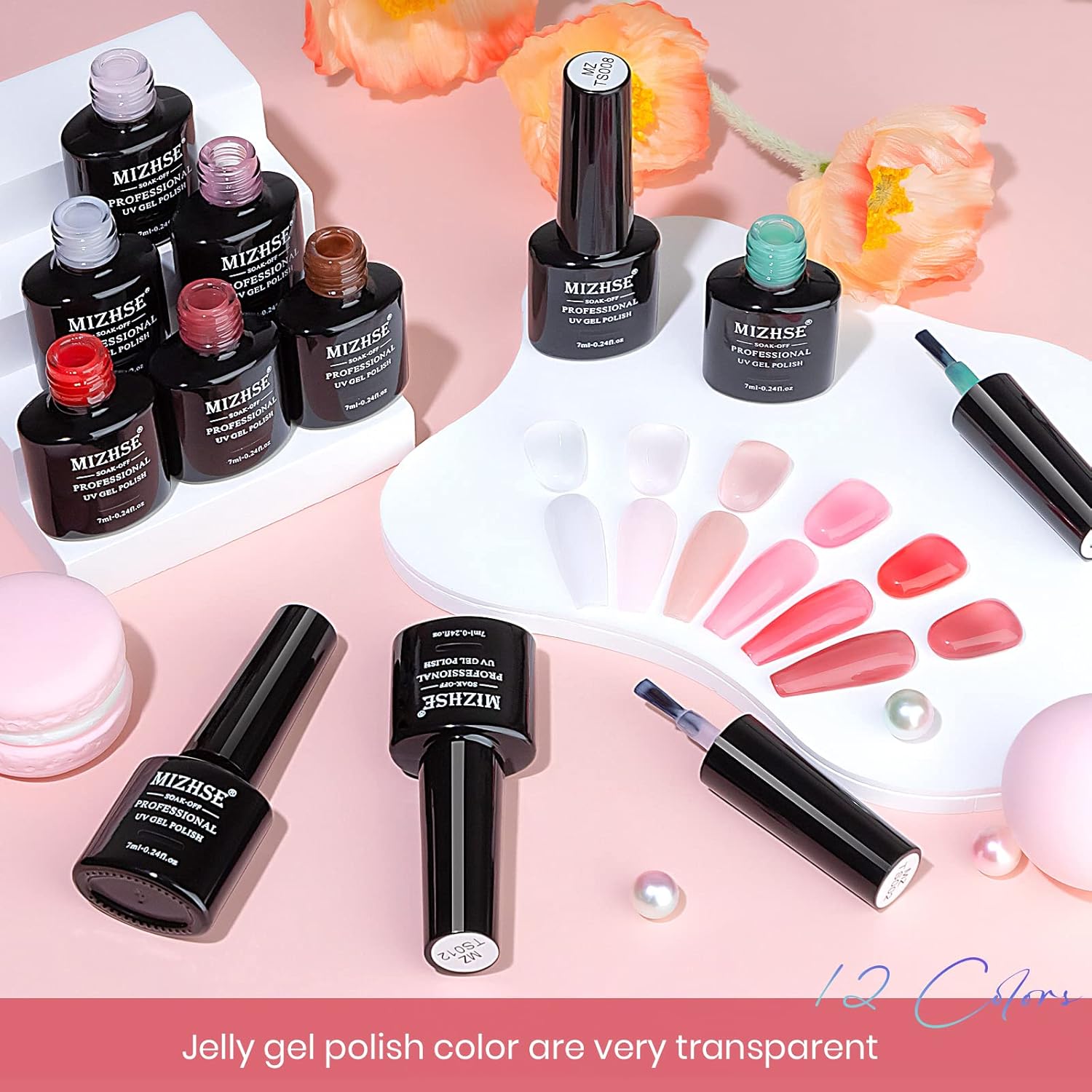 MIZHSE 12 Color Jelly Gel Nail Polish Set 7ml Clear Translucent Soak Off Varnish - Image 8