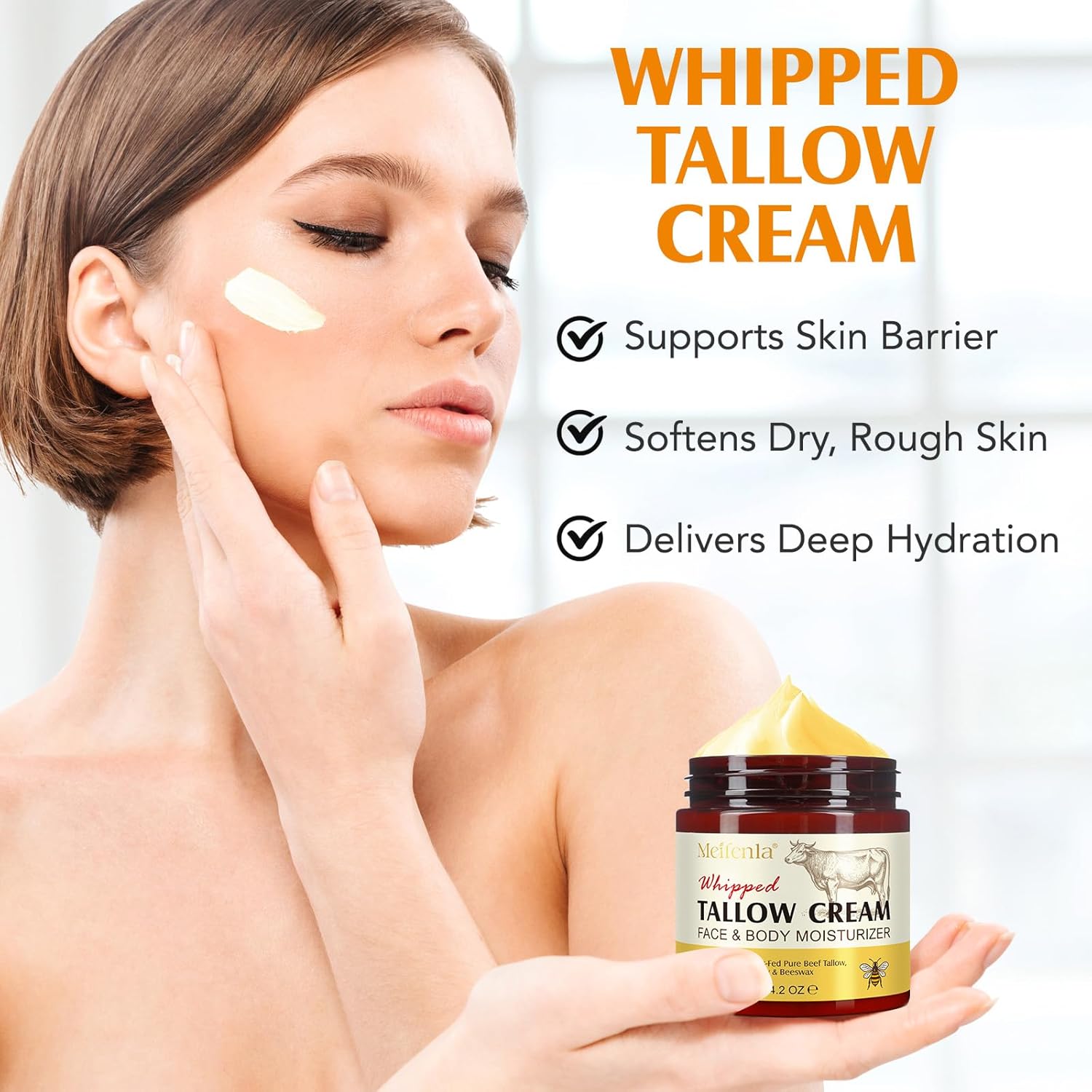 Beef Tallow for Skin, Tallow and Honey Cream Natural Tallow Face Moisturizer, Hydrating Beef Tallow Balm Deeply Moisturizing for Face & Body Skin Care - Image 2