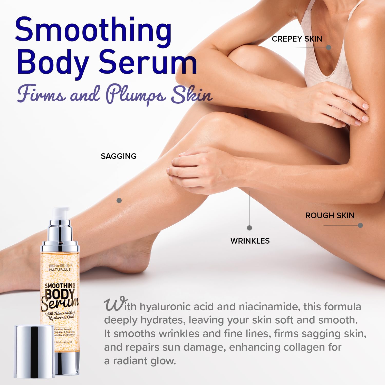 Enaskin Naturals Smoothing Body Serum Lotion for Dry and Crepe Skin: Anti-Wrinkle, Hydrating, Firming with Hyaluronic Acid & Niacinamide, Non-Greasy, for All Skin Type - Image 4
