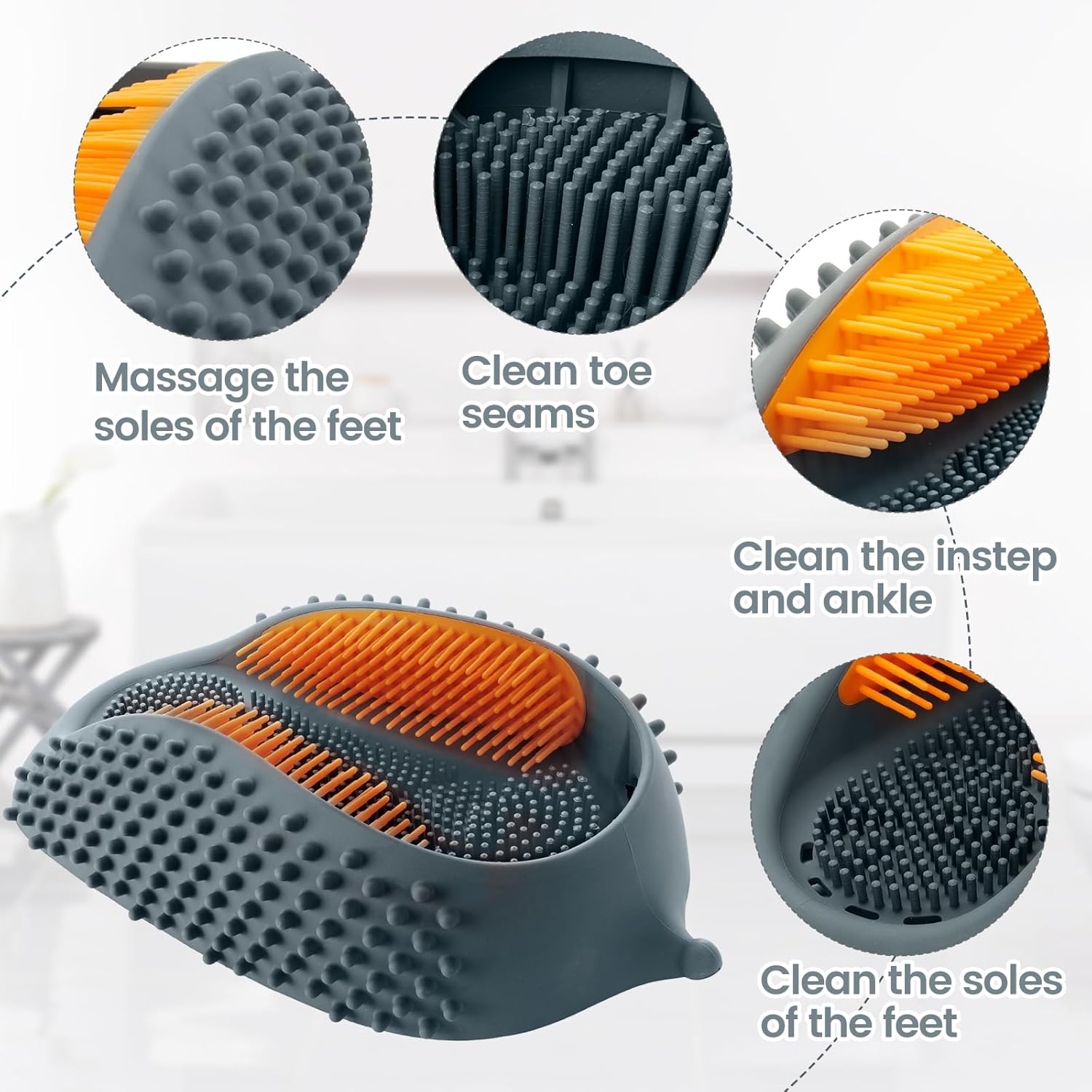 Lu-lala Shower Foot Scrubber - Portable Manual Foot Massager Cleaner Care for Soothe Feet Neuropathy Achy, Improve Foot Circulation - Wet and Dry use, Fits Plus Size Feet (Gray-Orange) - Image 5