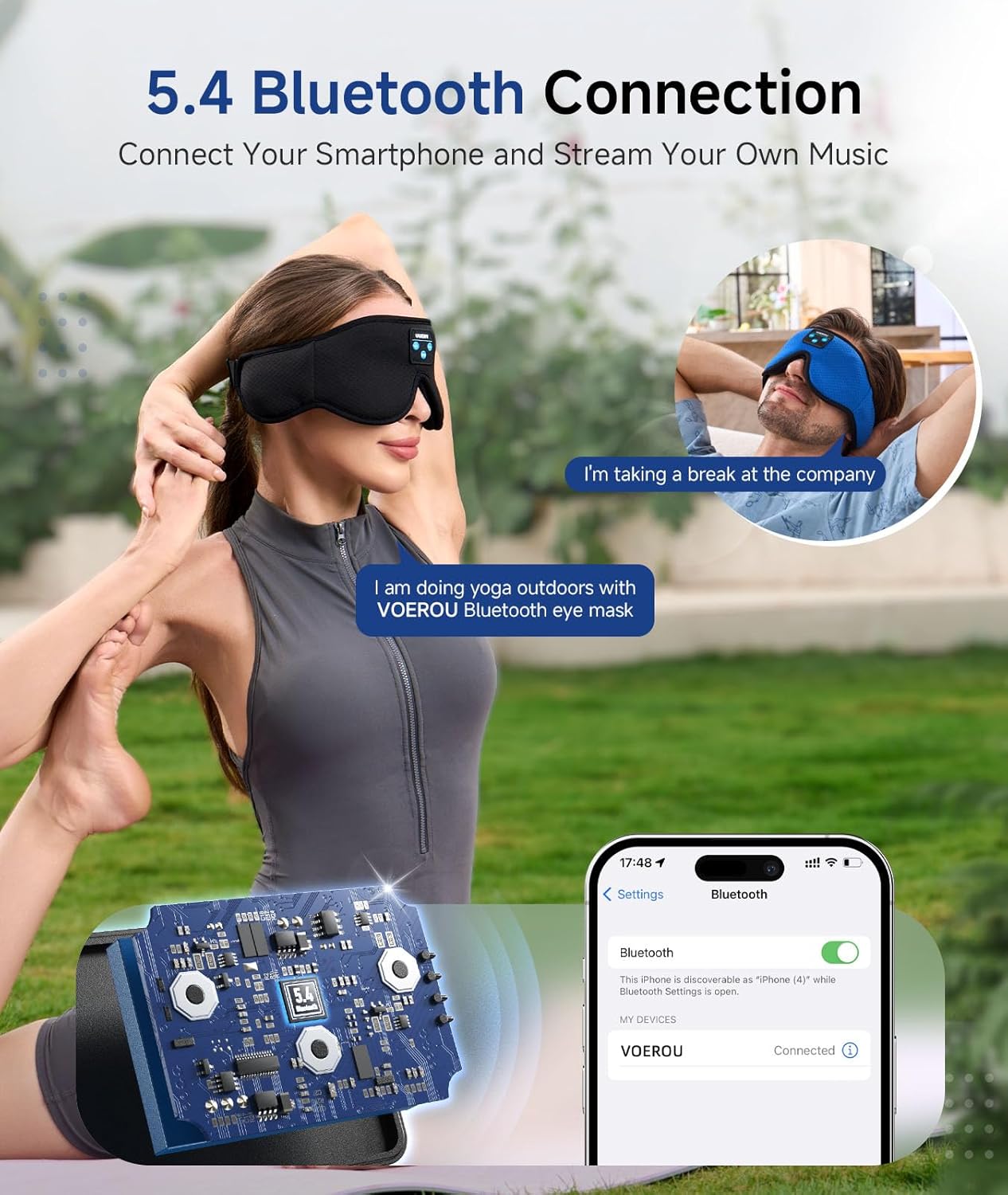 Voerou Sleep Headphones 3D Mask with Bluetooth, Adjustable Wireless Eye Mask for Sleeping for Women Men, Sleeping Headphone with Ultra-Thin Stereo Speakers Perfect for Sleep Naps - Image 4