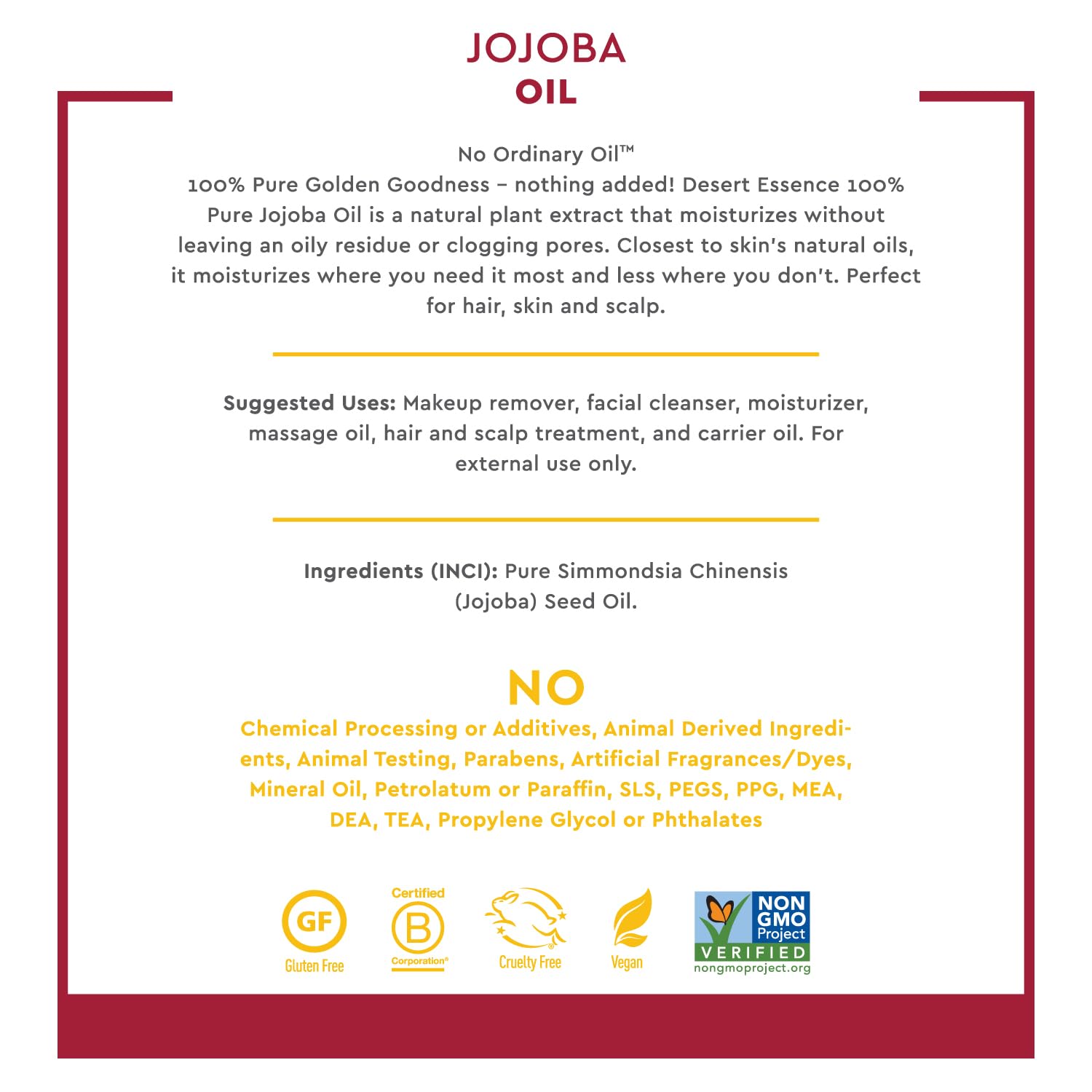 Desert Essence 100% Pure Jojoba Oil – 4 Fl Oz Moisturizer for Hair, Skin & Scalp | Makeup Remover & Aftershave Hydrator, Non-GMO, Vegan, Cold-Pressed, Anti-Flakiness & Non-Clogging Beauty Elixir - Image 5