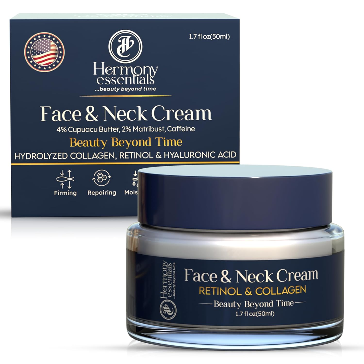 Neck Firming Cream with Collagen, Retinol & Hyaluronic Acid – Radiant Renewal Trio – Anti-Aging Neck & Décolleté Cream for Lifting, Tightening, and Wrinkle Reduction – 1.7 oz
