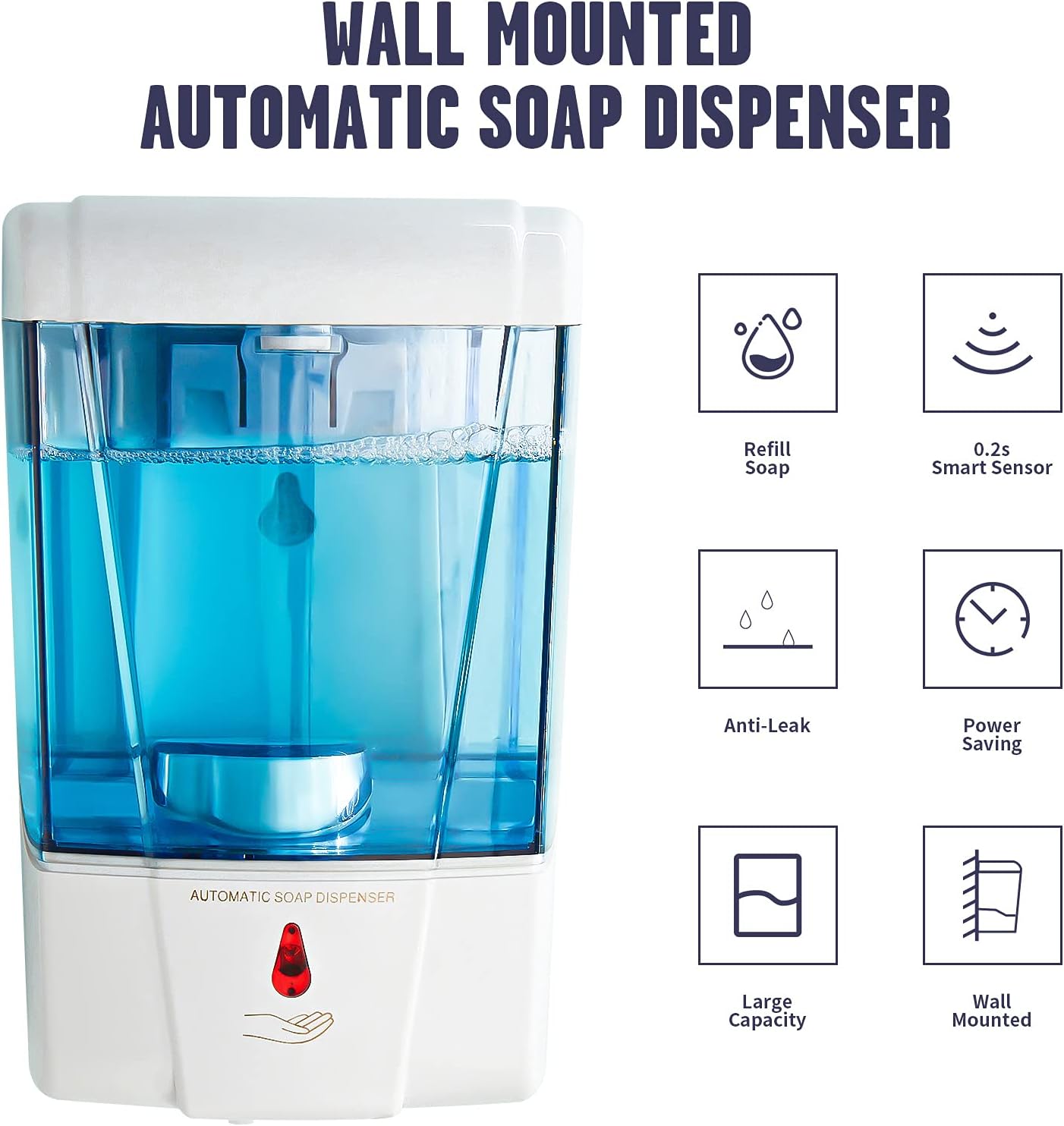 Soap Dispenser Wall Mount, Automatic Hand Sanitizer Dispenser 600ml Gel n Liquid Touchless Commercial Wall Soap Dispenser for Bathroom,White-600ml - Image 2