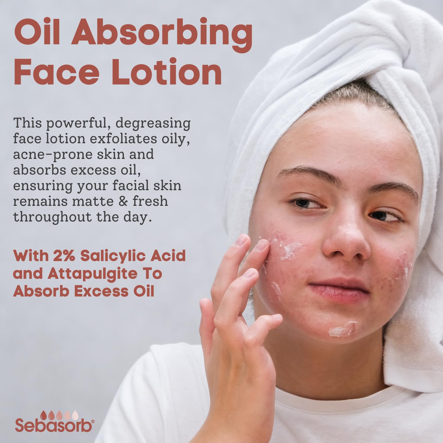 Sebasorb Oil Absorbing Lotion - Matte Daily Moisturizer For Oily Skin - Natural Oil Control Face Cream With 2% Salicylic Acid & Attapulgite - Absorbs Oils, Reduces Shine & Exfoliates Acne Prone Skin - Image 3