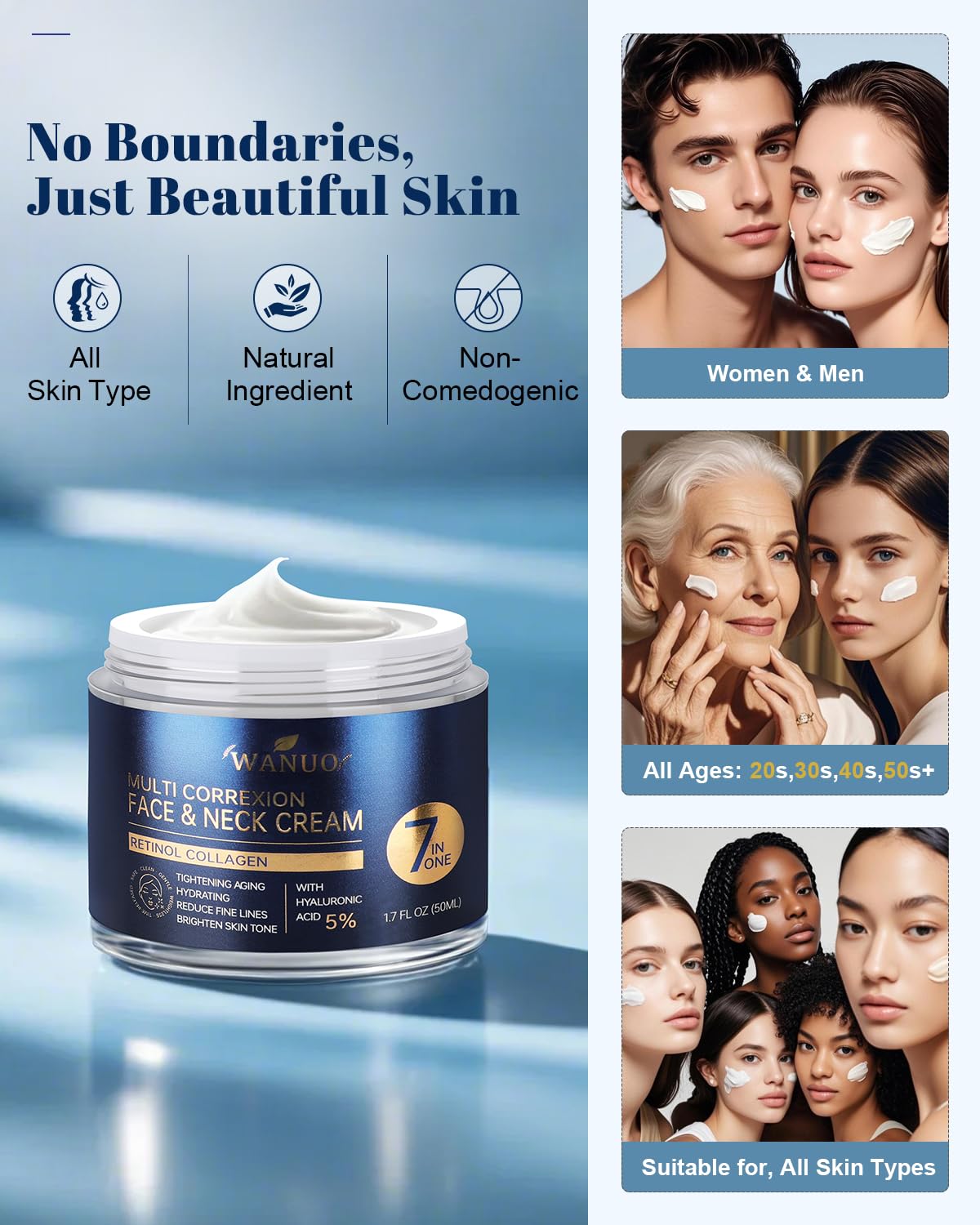 Anti-Aging Retinol Face and Neck Cream with Collagen and Hyaluronic Acid, 1.7 Fl Oz - Image 7