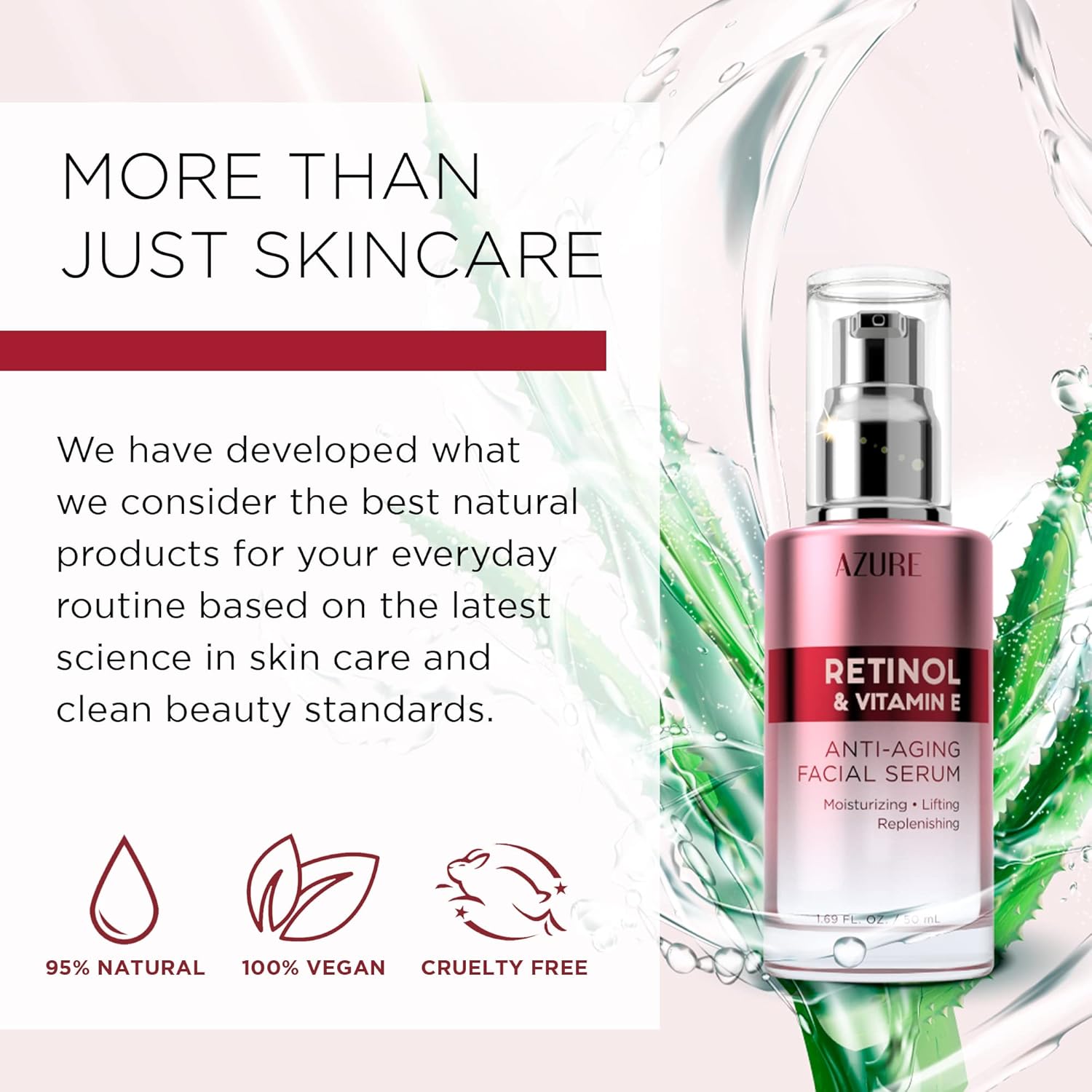 Azure Cosmetics 1.69 fl oz Retinol Vitamin E Face Serum Dermatologist Tested Anti Aging K-Beauty - Image 5
