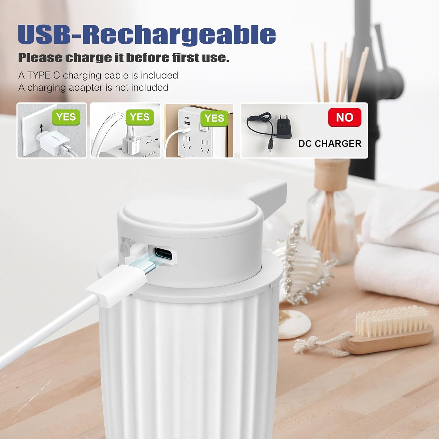 Rechargeable 9oz Automatic Touchless Soap Dispenser Electric White for Kitchen Bathroom - Image 7