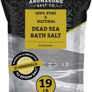 Aromasong Dead Sea Salt - Spa Bath Salt - 19 Lbs Fine Grain Bulk - 100% Pure - Better Absorbing Than Epsom Salt - Soak for Women & Men for Skin Issues and to Relax Tired Muscles - Resealable Pack.