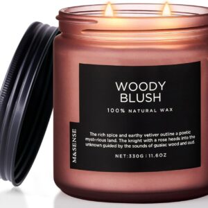 M&SENSE Rose Oudwood Scented Candle, 11.6oz 70 Hours Natural Soy Wax Long Lasting Slow Burning Candles, 2 Wick Relaxing Aromatherapy Gifts for Home Decor