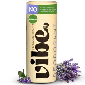 Vibe Aluminum Free Natural Deodorant for Women and Men - Long Lasting Odor Control with Organic Coconut Oil and Beeswax for Sensitive Skin, No Baking Soda or Parabens, Plastic Free (Lavender)