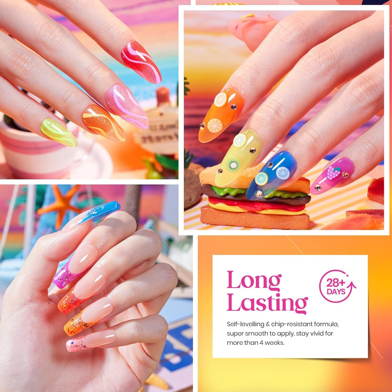 Beetles 6-Color Summer Neon Jelly Gel Nail Polish Set for Women Sheer UV Manicure - Image 4